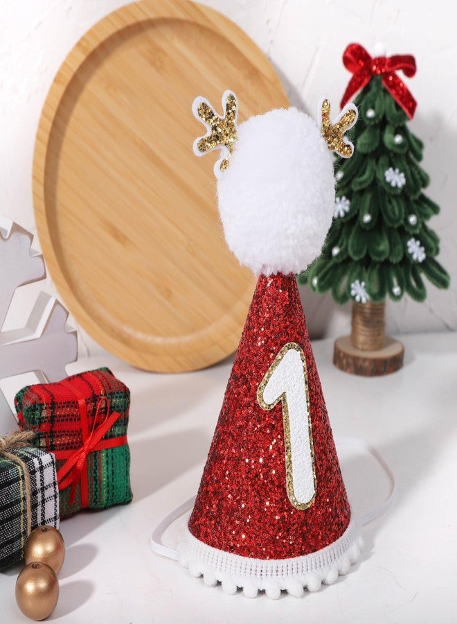 Agkvw Christmas Red Reindeer 1st Birthday Hat - My 1st Christmas Birthday Hat, Christmas 1st Birthday Decoration for Kids, New Year Party Hat, Cake Smash Props - Image 3
