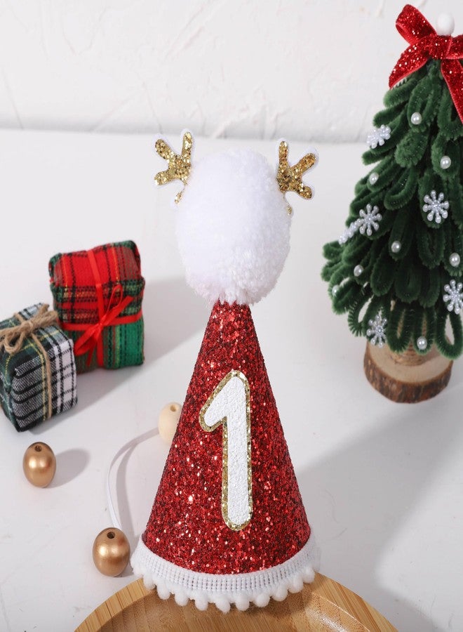Agkvw Christmas Red Reindeer 1st Birthday Hat - My 1st Christmas Birthday Hat, Christmas 1st Birthday Decoration for Kids, New Year Party Hat, Cake Smash Props - Image 5