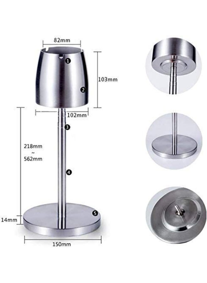 Stainless Steel Height Adjustable Telescopic Standing Ashtray, Windproof Floor Ashtray - Image 3