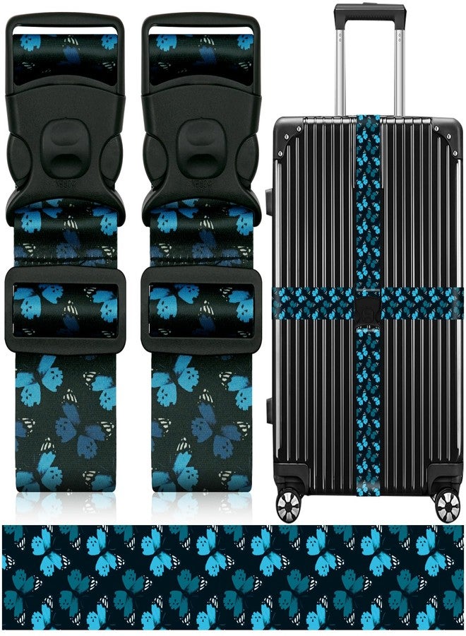 ZHOMA Luggage Straps for Suitcases, Travel Adjustable Belt with Quick Release Buckle, Heavy Duty Nylon Bag Packing Strap, Unique Bright Identifiers Business Travel Accessories (2 Pack)-Blue Butterfly - Image 1