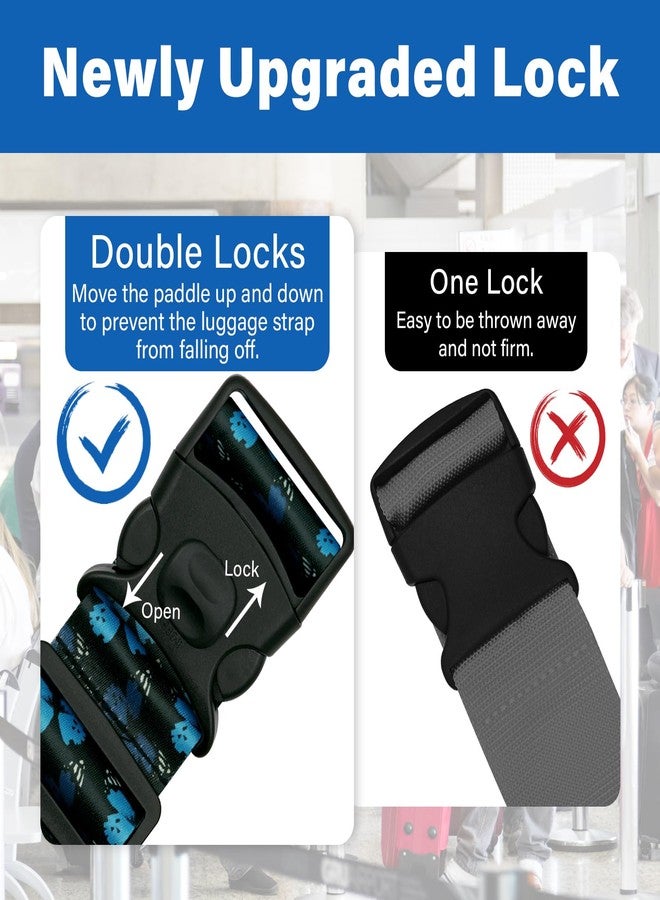ZHOMA Luggage Straps for Suitcases, Travel Adjustable Belt with Quick Release Buckle, Heavy Duty Nylon Bag Packing Strap, Unique Bright Identifiers Business Travel Accessories (2 Pack)-Blue Butterfly - Image 2