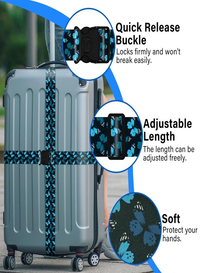 ZHOMA Luggage Straps for Suitcases, Travel Adjustable Belt with Quick Release Buckle, Heavy Duty Nylon Bag Packing Strap, Unique Bright Identifiers Business Travel Accessories (2 Pack)-Blue Butterfly - Image 4