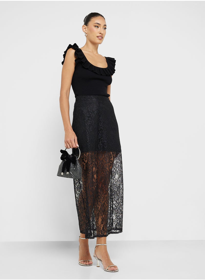 Ginger Lace Detail A Line Maxi Skirt  - Image 1