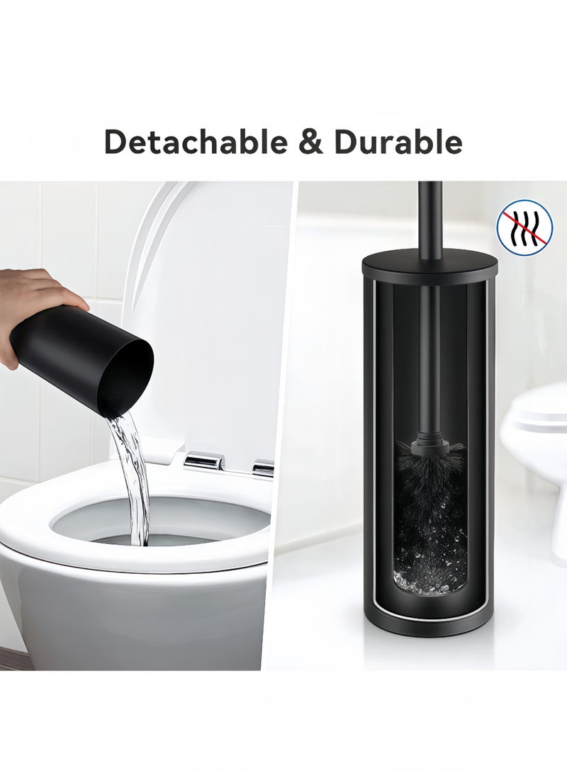 Peachjoy Stainless Steel 304 Toilet Brush and Holder Set - Brushed Nickel/Black, Freestanding Bathroom Cleaning Tool with Rustproof Design - Image 2