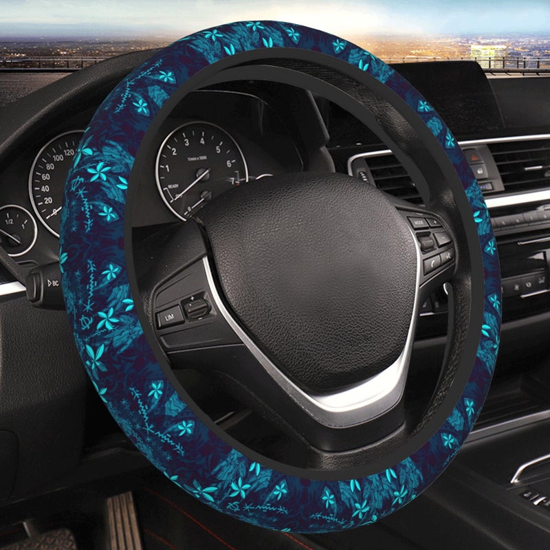 THOEWONG Polynesian Teal Tribal Leaf Floral Car Steering Wheel Cover for Women Men Stretch Cloth AntiSlip Wrap Protector Case Fit Universal Auto Accessories Decor Sweat Absorption 1415 Inch - Image 3