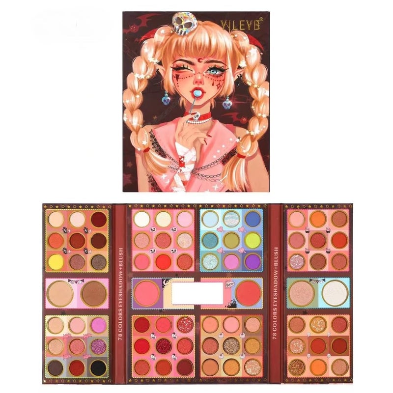 ADOERE Professional 78 Colors Eyeshadow Blush Palette with Mirror Matte and Shimmery Shades Long Lasting Easy to Blend Highly Pigmented Eyeshadow Palette for Eye Makeup 1164g - Image 1