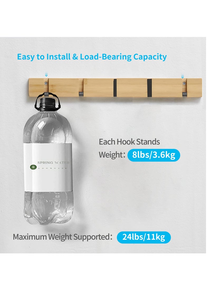 KASTWAVE Wooden Coat Rack with Retractable Hooks, Wall-Mounted Floating Hat Rack, Space-Saving 5 Folding Hooks, Ideal for Entryway, Hallway, Bathroom, Living Room, Bedroom, Adhesive & Wall Mounted Towel Rack - Image 3