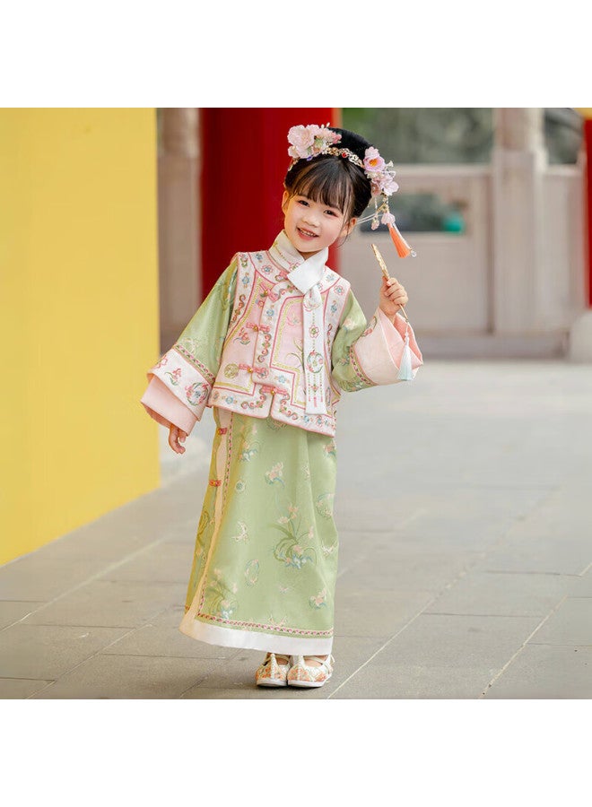 Cute Menghu Xiaoziwegge Girls' Hanfu, Children's Chinese Style Tang Suit Qipao Dress, Green , Size 150 - Image 1