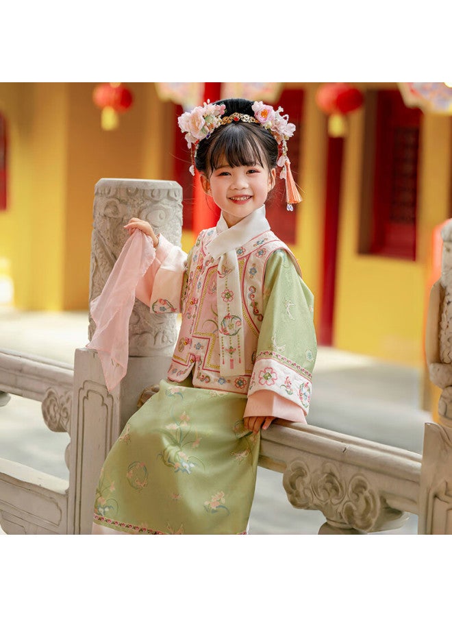 Cute Menghu Xiaoziwegge Girls' Hanfu, Children's Chinese Style Tang Suit Qipao Dress, Green , Size 150 - Image 2