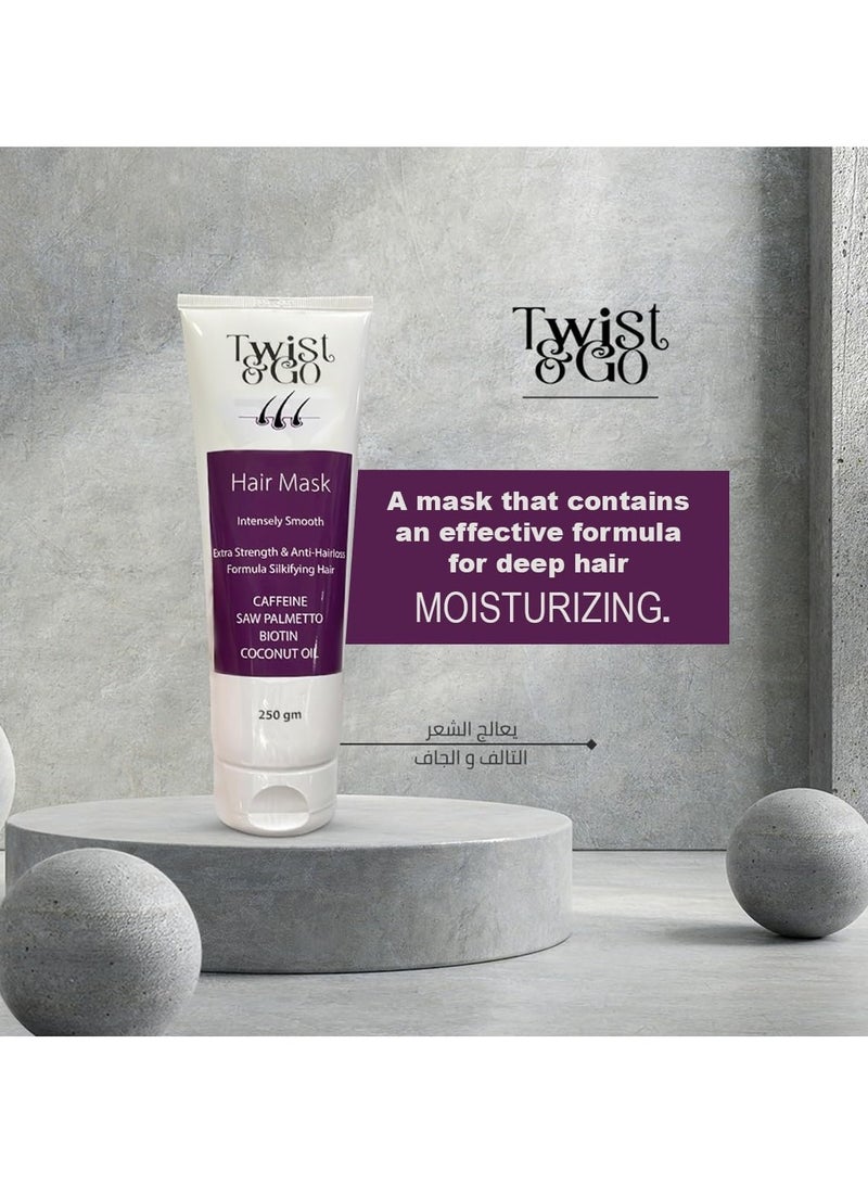 Twist&Go Twist & Go Deep Hydrating Hair Mask – With Caffeine, Biotin, Saw Palmetto & Coconut Oil – Extra Strength Formula for Silky, Smooth, and Nourished Hair – 250g - Image 4