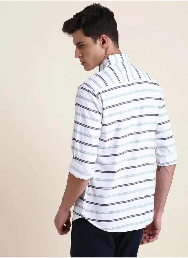 دينيس لينغو Striped Slim Fit Shirt with Long Sleeves by Styli