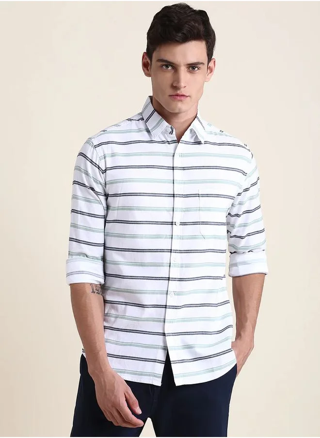 دينيس لينغو Striped Slim Fit Shirt with Long Sleeves by Styli