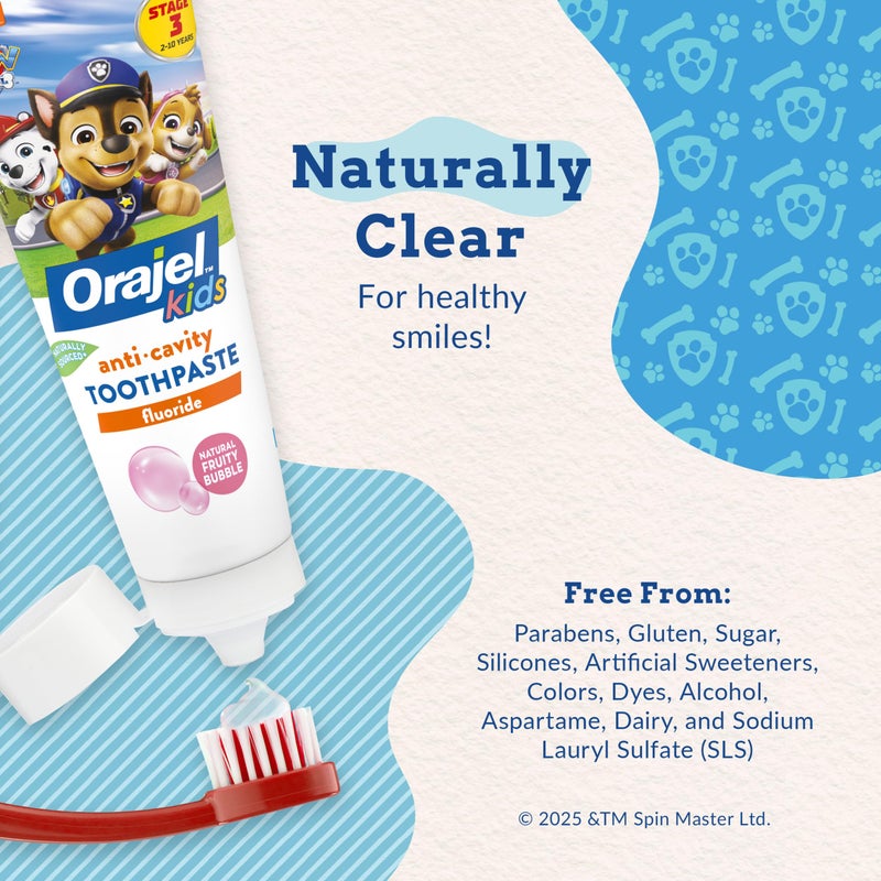 Orajel Kids Paw Patrol Anti-Cavity Fluoride Toothpaste, Natural Fruity Bubble Flavor, 4.2oz Tube - Image 3