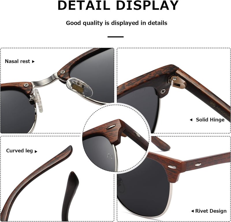 AEVOGUE Polarized Sunglasses For Women And Men Semi Rimless Frame Retro Sun Glasses AE0369 - Image 5
