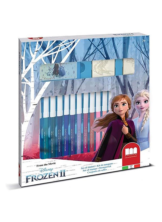 MULTIPRINT Frozen 18 Felt-Tip Pens Set Premium Italian-Made Art Kit With 2 Stamps And Ink Pad  - Image 1