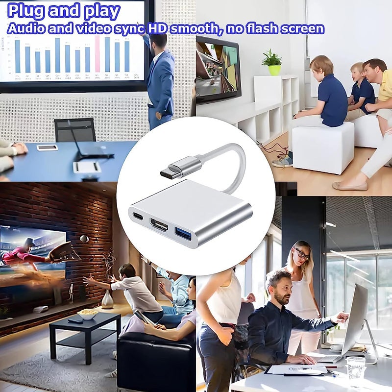 3-in-1 USB-C to 4K HDMI Digital AV Multiport Adapter with a USB 3.0 Port, a Type C Converter for Screen Mirroring and Charging on Monitors and Projectors - Silver - Image 4