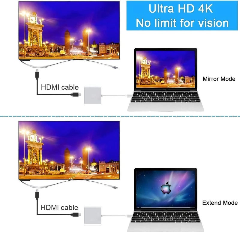 3-in-1 USB-C to 4K HDMI Digital AV Multiport Adapter with a USB 3.0 Port, a Type C Converter for Screen Mirroring and Charging on Monitors and Projectors - Silver - Image 1
