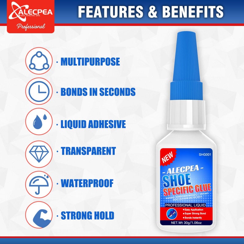 ALECPEA 30g Shoe Glue - Ultimate Strength Adhesive for for Soles Boots Sneakers Heels Hiking Shoes Leather Handbags - Quick Set in 15 Seconds - Image 2