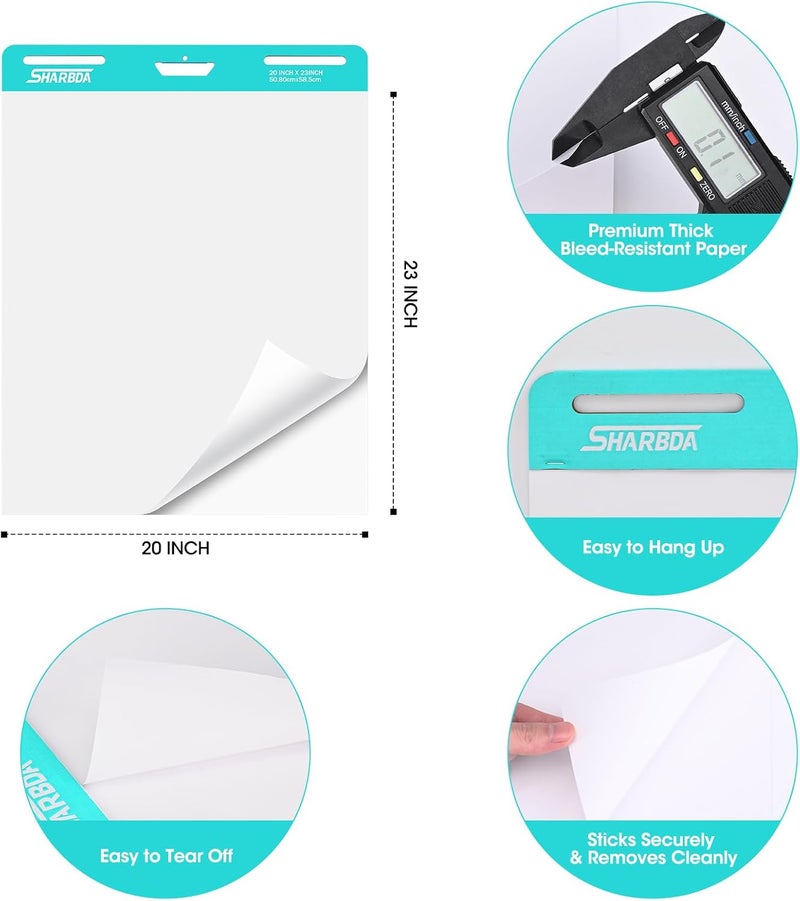 SHARBDA Sticky Easel Pad,20 in x 23 in,Flip Chart Paper,Sticky Chart Paper for Teachers,Self-Stick Easel Paper,Super Sticky & Bleed-Resistant, 30 Sheets/Pad, 2 Pads - Image 4