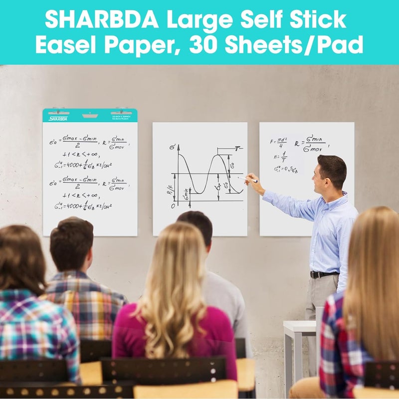SHARBDA Sticky Easel Pad,20 in x 23 in,Flip Chart Paper,Sticky Chart Paper for Teachers,Self-Stick Easel Paper,Super Sticky & Bleed-Resistant, 30 Sheets/Pad, 2 Pads - Image 5