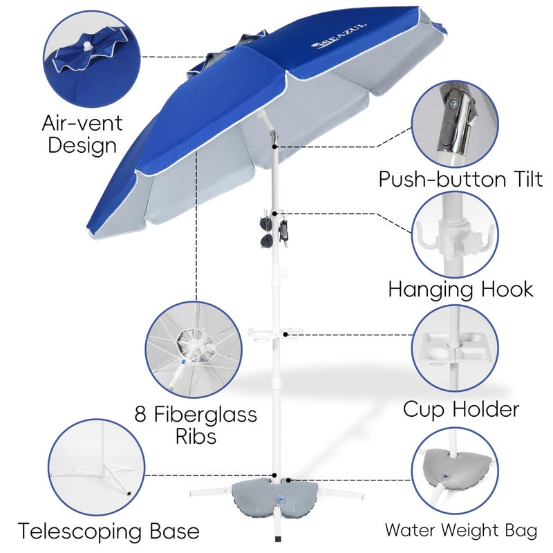 Seazul 6.5ft Sun Shade Umbrella, Portable Umbrella with Stand for Sports, Water Weight Bag, Adjustable and Lightweight, Sun Protection, Royal Blue - Image 2