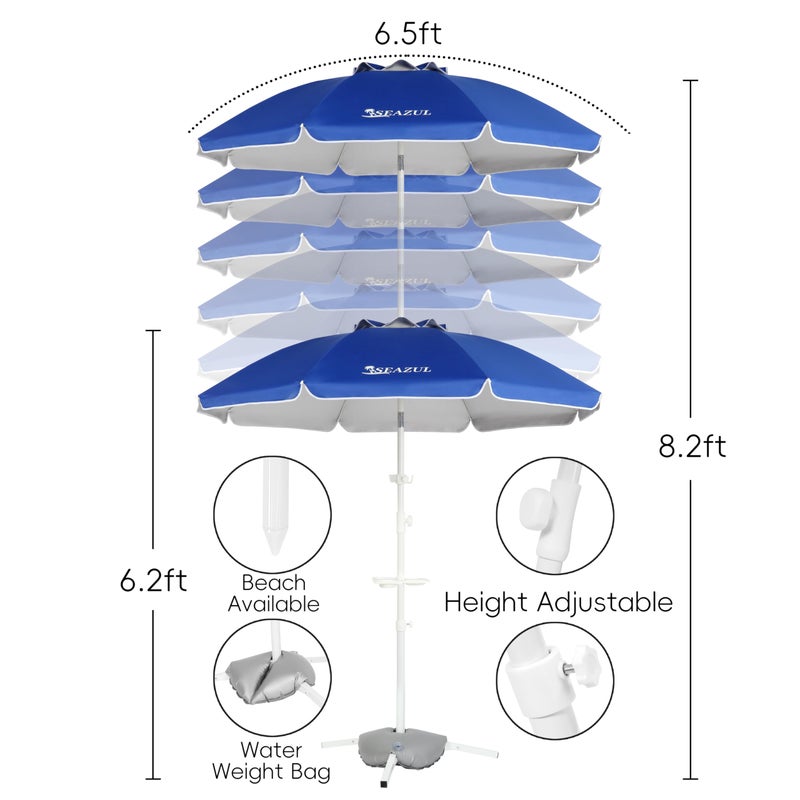 Seazul 6.5ft Sun Shade Umbrella, Portable Umbrella with Stand for Sports, Water Weight Bag, Adjustable and Lightweight, Sun Protection, Royal Blue - Image 4