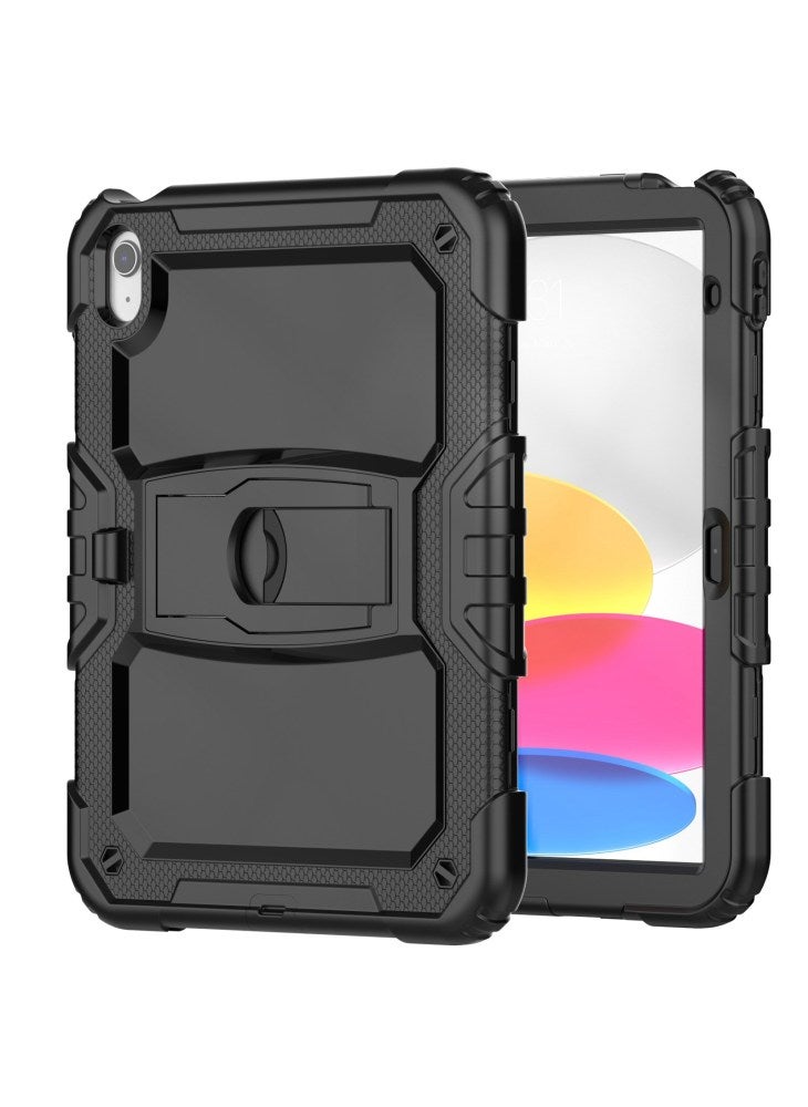 For iPad (2025)/10.9 (2022) Silicone+PC Protective Case Kickstand Shockproof Tablet Cover with Shoulder Strap - All Black - Image 2