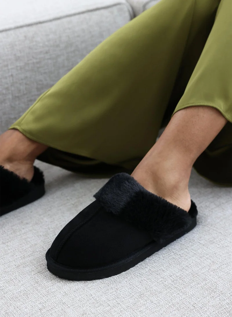 Where's That From Comfort' Slip On Slippers With Fur Trim