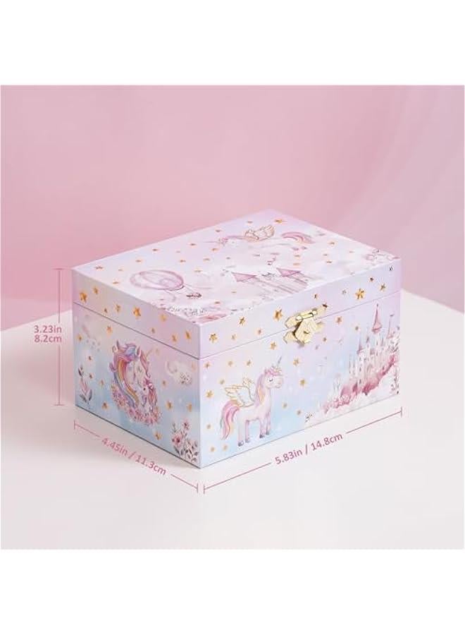 عربست بروكيس صندوق مجوهرات يونيكورن للبنات، صندوق مجوهرات موسيقي للاطفال مع دمية يونيكورن دوارة، هدايا عيد ميلاد للفتيات الصغيرات والاطفال الصغار من سن 3 4 5 6 7 8 - زهري (صندوق فقط) - Image 3