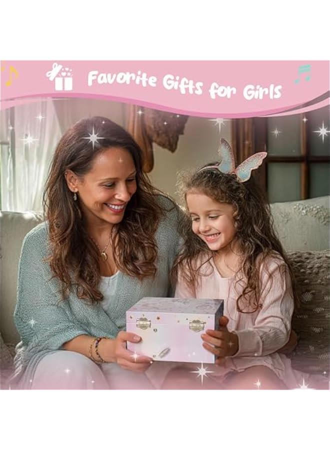 عربست بروكيس صندوق مجوهرات يونيكورن للبنات، صندوق مجوهرات موسيقي للاطفال مع دمية يونيكورن دوارة، هدايا عيد ميلاد للفتيات الصغيرات والاطفال الصغار من سن 3 4 5 6 7 8 - زهري (صندوق فقط) - Image 4