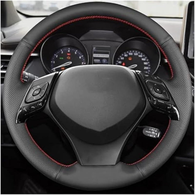 Wivplex Black Leather Steering Wheel Cover for Toyota C-HR - Image 1