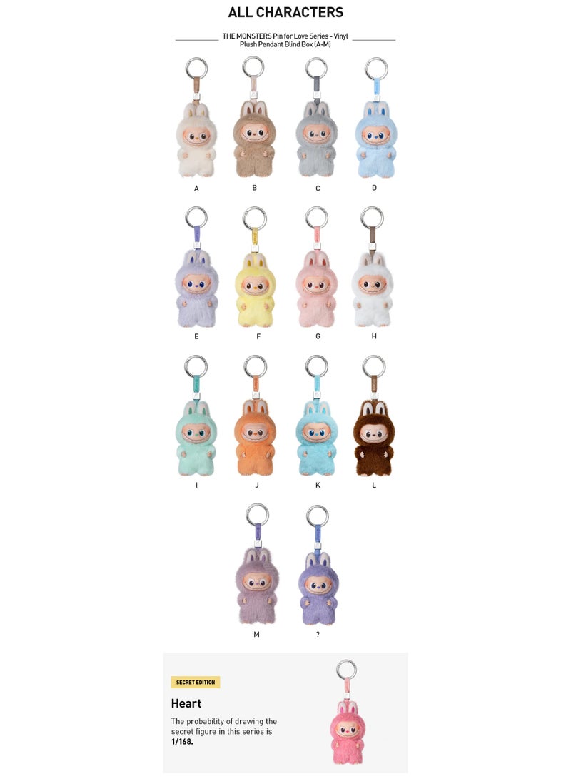 Pop Mart x Bobo & Coco 100% AUTHENTIC THE MONSTERS Pin for Love Series-Vinyl Plush Pendant Blind Box (A-M) - SINGLE BOX (1PC ONLY) - Image 2