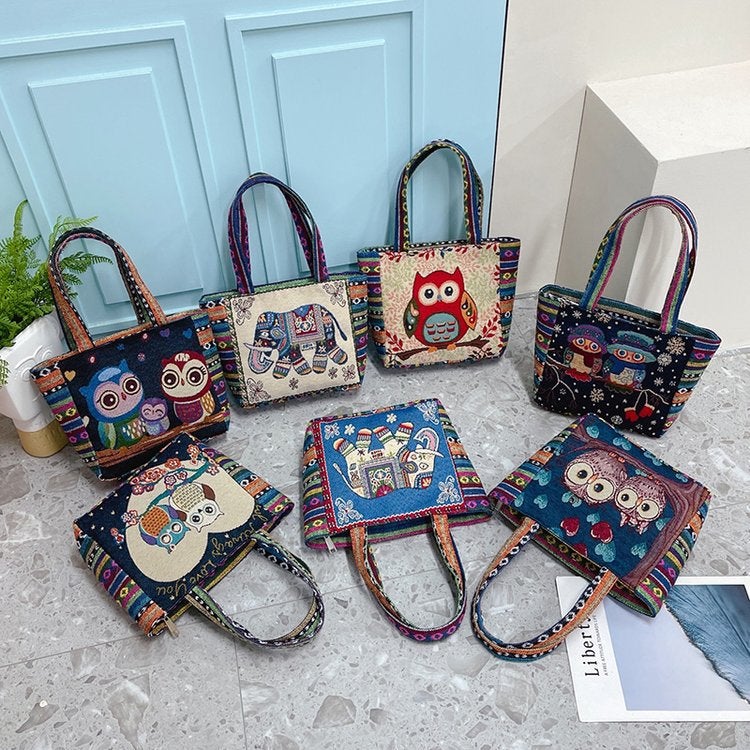 Embroidered Canvas Handbag Women'S Plus Ethnic Style Handbag Casual Mommy Hand Lunch Box Bag Small Cloth Bag - Image 2
