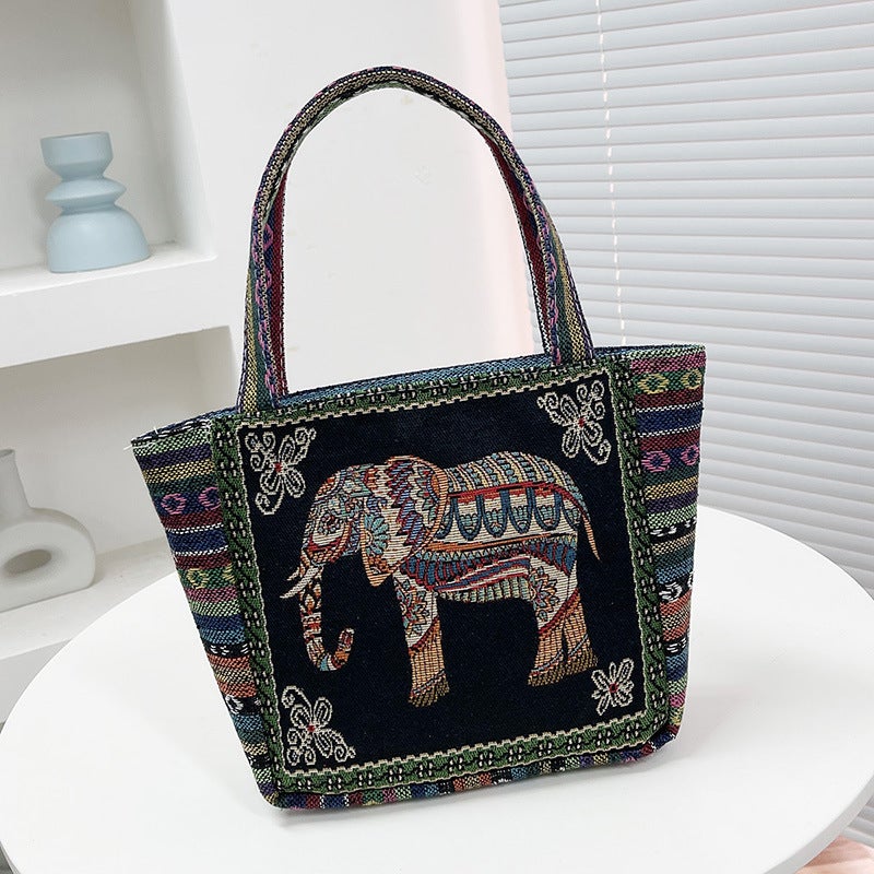 Embroidered Canvas Handbag Women'S Plus Ethnic Style Handbag Casual Mommy Hand Lunch Box Bag Small Cloth Bag - Image 1
