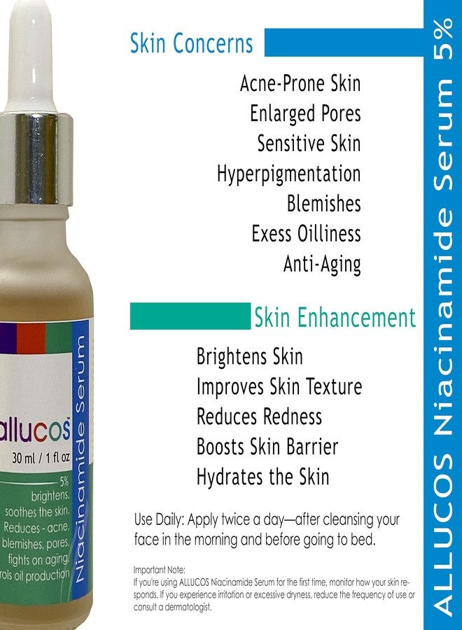 ALLUCOS Niacinamide Serum - 5% Niacinamide + Botanical Blend for Brightening, Pore Minimizing & Hydration - Face Serum for All Skin Types - 30ml (Pack of 1) - Image 2
