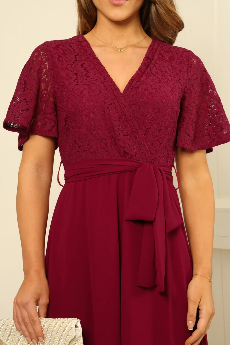 Double Second Lace Wrap Dress with Detailed Neckline