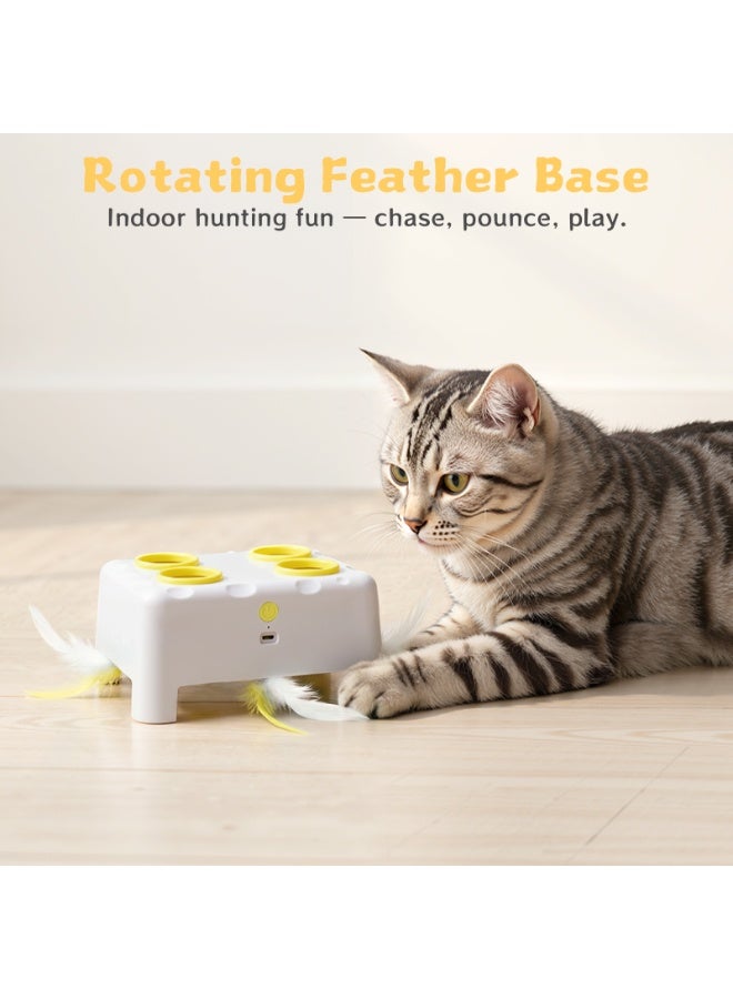 Interactive Cat Toy for Indoor Cats, 3 Modes Feathers Toy, Rechargeable 4 Holes Mole Cat Toys, Cheese Box for Kitten, 4 Accessories - Image 2