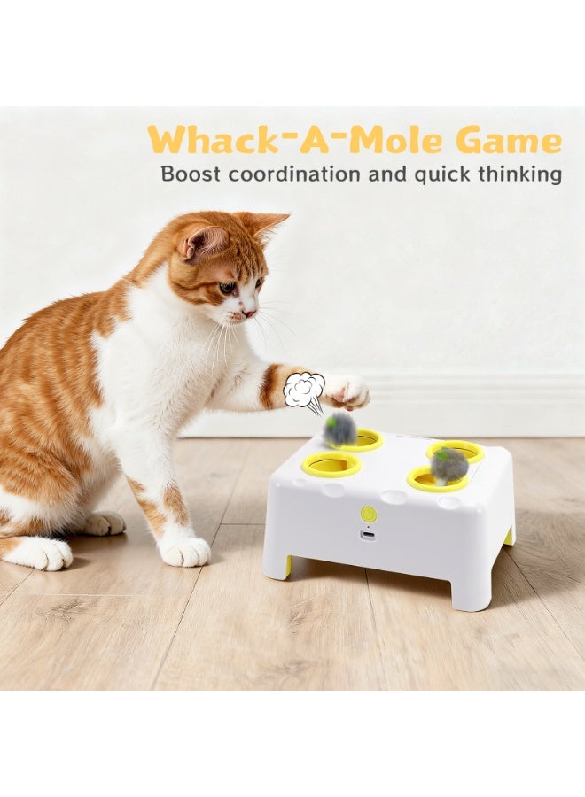 Interactive Cat Toy for Indoor Cats, 3 Modes Feathers Toy, Rechargeable 4 Holes Mole Cat Toys, Cheese Box for Kitten, 4 Accessories - Image 3