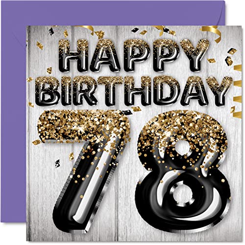Stuff4 78th Birthday Card for Men - Black & Gold Glitter Balloons - Happy Birthday Cards for 78 Year Old Man Dad Papa Pop Great Grandpa Gran, 5.7 x 5.7 Inch Seventy-Eight Seventy-Eighth Greeting Cards Gift - Image 1