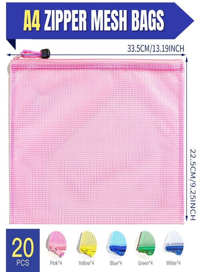 LEOBRO 20PCS Zipper Pouch, A4 Mesh Zipper Pouch Bags, Waterproof Bag, Mesh Bags for Classroom Organization, Toy Storage, School Supplies, Travel Essentials, File Jackets & File Pockets - Image 2