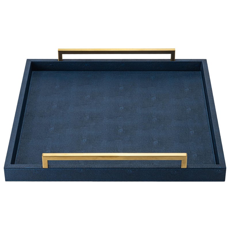 XIGEXIGE Large Navy Blue Decorative Tray for Ottoman,Stylish Rectangle Coffee Table Tray with Handles,Versatile Serving Tray for Living Room and Home Decor - Image 2