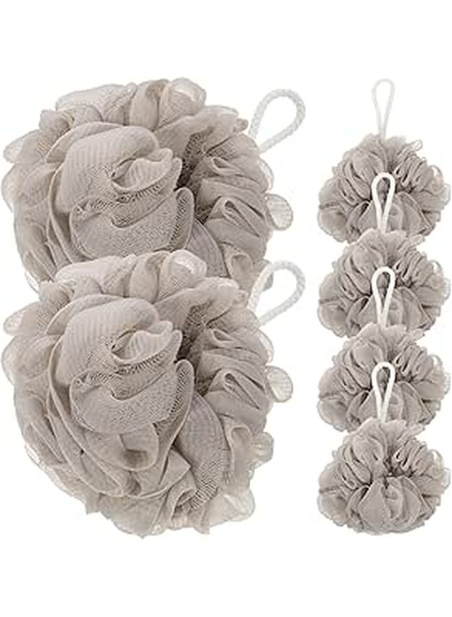 6 Pack Khaki Wear Resistant Bath Loofahs With Lanyard Portable Shower Sponges - Image 1