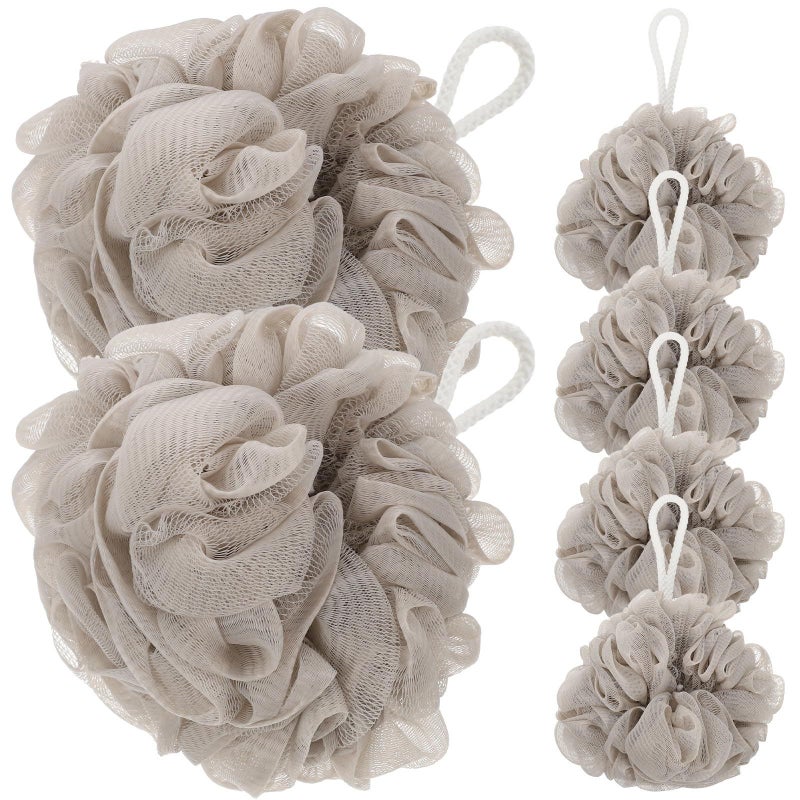 6 Pack Khaki Wear Resistant Bath Loofahs With Lanyard Portable Shower Sponges - Image 2