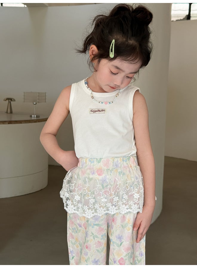 Girl's Summer Korean Style Sleeveless Vest Cotton Short Fashion Labeled Children's Trendy Top Versatile Summer Outfit Boy's Vest