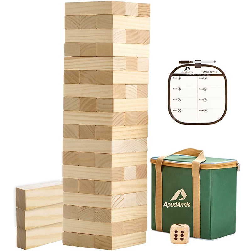 ApudArmis 54 PCS Tumble Timber Set Up to 32FT Pine Wooden Tumble Tower Game with Dice and Scoreboard Set Classic Block Stacking Board Game for Teens Adults - Image 4