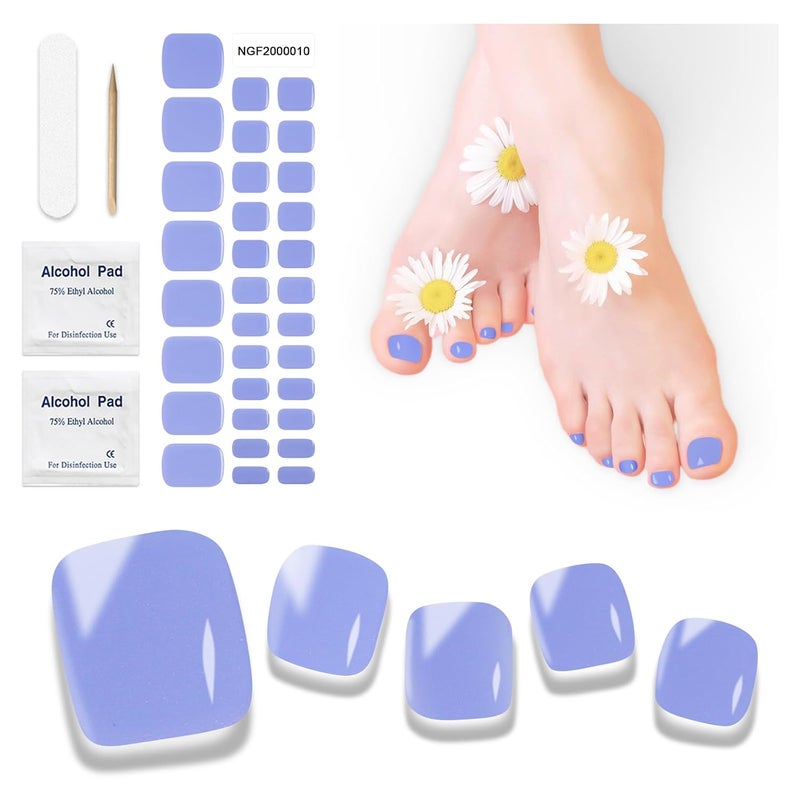 DUKASOU Semi Cured Gel Pedicure Strips | 32pcs (K Blue) Gel Toenail Stickers for Women Girls Works with Any UV Lamps Includes Nail Pads Nail File & Wood Stick