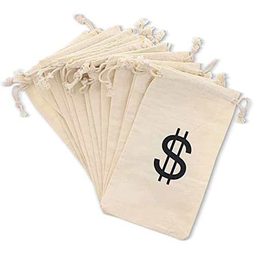 Juvale Money Bags Canvas Drawstring Pouches 12 Pack 43 x 7 In Beige Pirate Loot Bags for Kids - Image 1