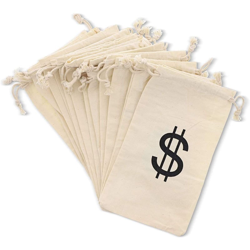 Juvale Money Bags Canvas Drawstring Pouches 12 Pack 43 x 7 In Beige Pirate Loot Bags for Kids - Image 3