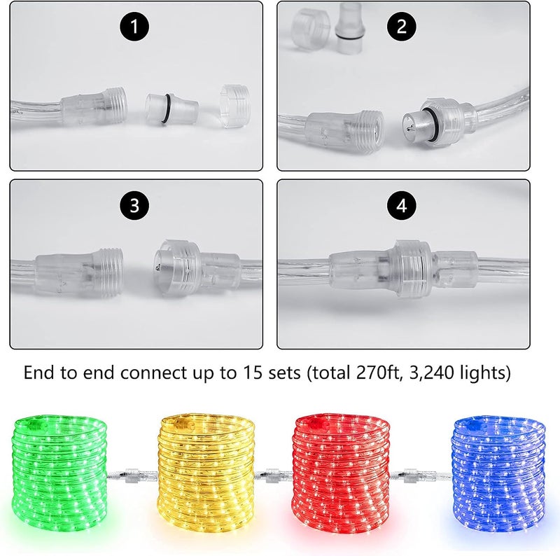 BRIZLER Green Rope Lights, 18ft 216 LED Christmas Rope Lights Connectable, 120V Plugin Green Tube Light Waterproof Indoor Outdoor Clear Christmas Tube Light for Xmas Patio Garden Party Home Decoration - Image 3
