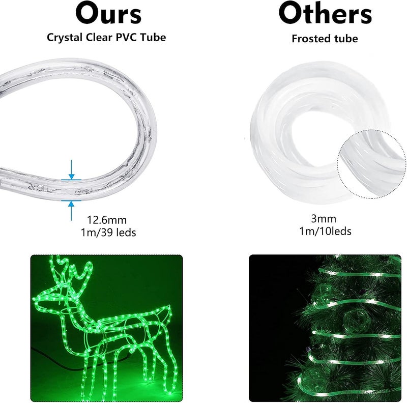 BRIZLER Green Rope Lights, 18ft 216 LED Christmas Rope Lights Connectable, 120V Plugin Green Tube Light Waterproof Indoor Outdoor Clear Christmas Tube Light for Xmas Patio Garden Party Home Decoration - Image 5